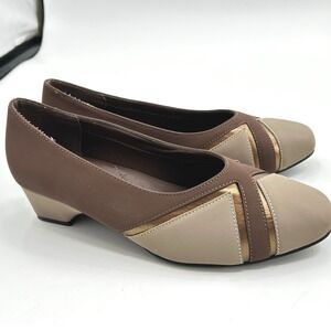 Comfort-well by Beacon Womens Colorblock Low Heel Tan Brown Pumps Size 8
